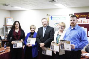 Photo by Greg Bird Board members Rhonda Armijo, Nelda Gilreath, Debbie Gibson and Brandon Kidd were honored by Superintendent Wright as part of National School Board Appreciation Month. 